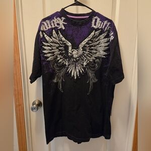Vintage  Avirex Affliction Inspired Wings Skull Black Large T-Shirt